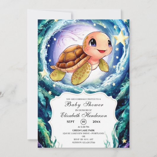 Eenvoudig kleine schildpad Baby shower Kaart (Voorkant)