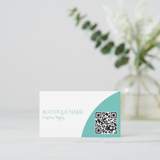 Eenvoudig kleurenblok, Blauwgroen met QR-code Informatiekaartje (Staand voorkant)