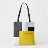 Eenvoudig Kleurenblok Geel Wit Zwart met Naam Tote Bag (Voorkant)