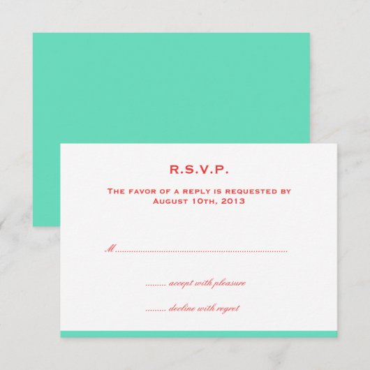 Eenvoudig kleurengrens rode blauwgroen bruiloft re RSVP kaartje (Voorkant / Achterkant)