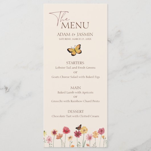 Eenvoudig kleurig bloemenhuwelijk menu (Voorkant)