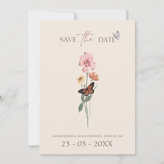 Eenvoudig kleurig bloemenhuwelijk save the date (Voorkant)