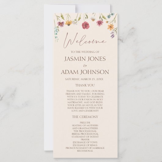 Eenvoudig kleurig programma voor het huwelijk van  (Voorkant)