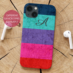 Eenvoudig kleurig Stripes-patroon Textiemonogram iPhone 13 Hoesje