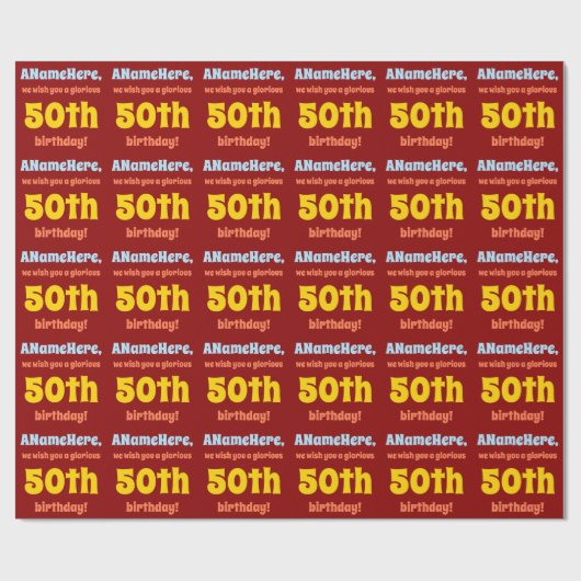 Eenvoudig, Kleurrijk 50e Verjaardag Verpakkingsdoc Cadeaupapier (Vlak)