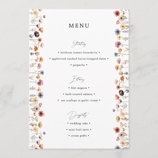 Eenvoudig Kleurrijk Bloemen Trouwmenu Menu (Voorkant)