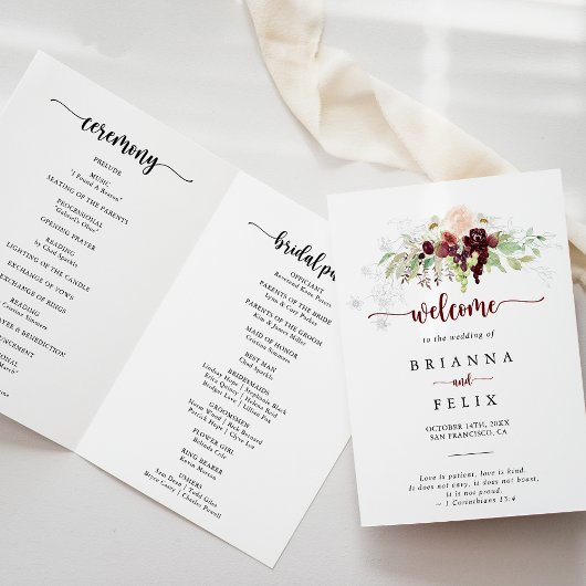 Eenvoudig kleurrijk Klassic Floral Folded Wedding Programma