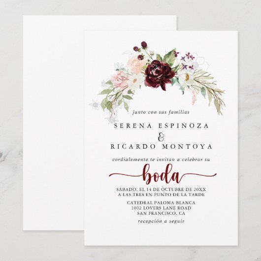 Eenvoudig kleurrijk Klassic Floral Spain Wedding Kaart (Voorkant / Achterkant)