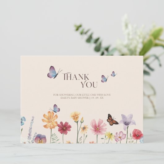 Eenvoudig kleurrijk Wildflower Baby shower Bedankkaart (Staand voorkant)