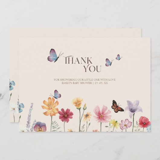 Eenvoudig kleurrijk Wildflower Baby shower Bedankkaart (Voorkant / Achterkant)