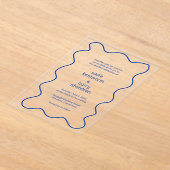 Eenvoudig kobaltblauw Squiggle Lijst Modern Bruilo Acryl Uitnodigingen (Laagn)