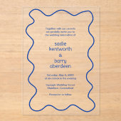 Eenvoudig kobaltblauw Squiggle Lijst Modern Bruilo Acryl Uitnodigingen (Voorkant)