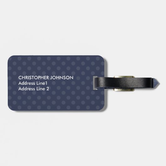 Eenvoudig koel blauw gestippeld monogram bagagelabel (Achterkant horizontaal)