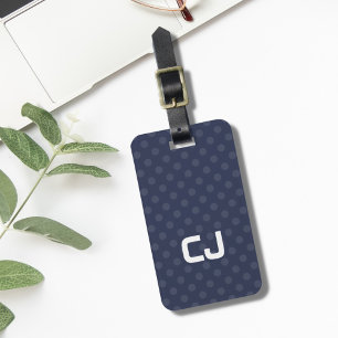 Eenvoudig koel blauw gestippeld monogram bagagelabel