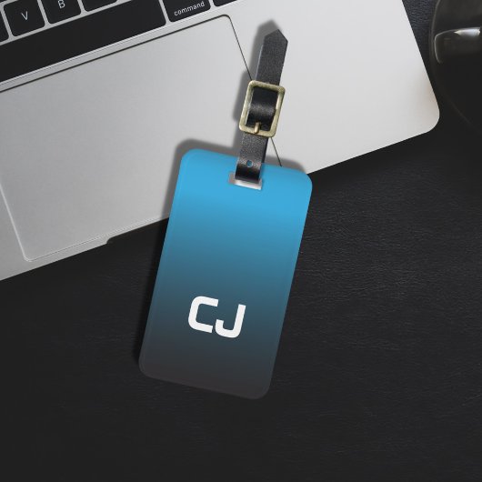 Eenvoudig Koel Blauw Ombre Monogram Bagagelabel