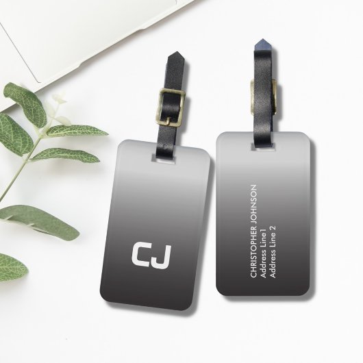 Eenvoudig Koel Grijs Wit Monogram Bagagelabel