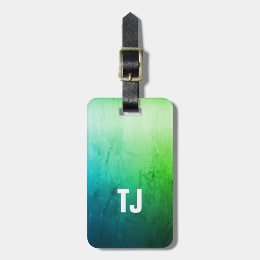 Eenvoudig koel, groen wit monogram bagagelabel (Voorkant verticaal)