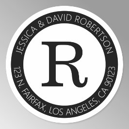 Eenvoudig koel zwart & wit & retouradres ronde sticker