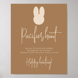 Eenvoudig konijn speen jacht spel baby shower poster