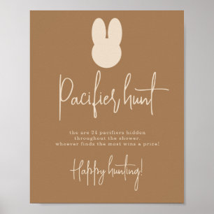 Eenvoudig konijn speen jacht spel baby shower poster
