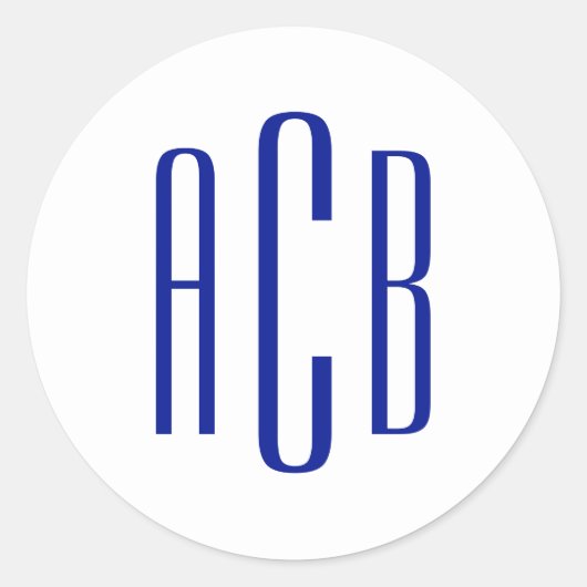 Eenvoudig Koninklijk Blauw Drieletter Monogram Ronde Sticker (Voorkant)