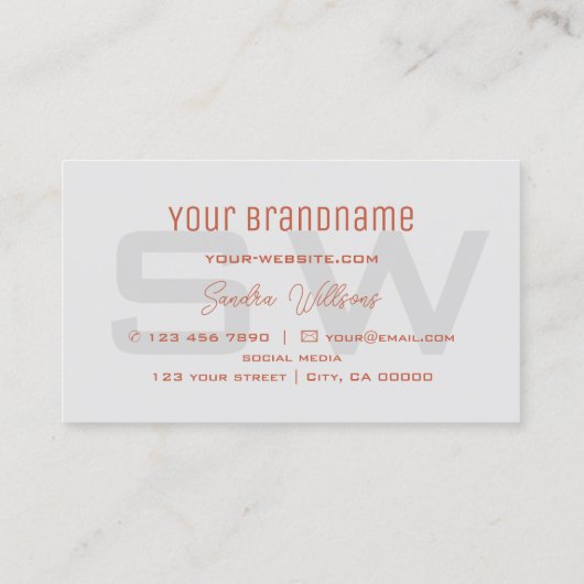 Eenvoudig koraal licht grijs met monogram en Logo Visitekaartje (Achterkant)