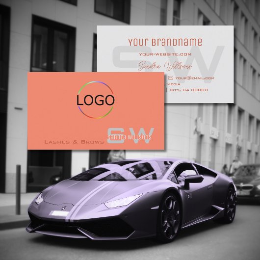 Eenvoudig koraal licht grijs met monogram en Logo Visitekaartje