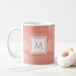 Eenvoudig koraal roze subtiel marmer modern monogr koffiemok