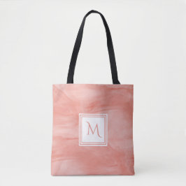 Eenvoudig koraal roze subtiel marmer modern monogr tote bag