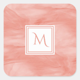 Eenvoudig koraal roze subtiel marmer modern monogr vierkante sticker