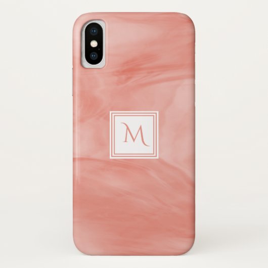 Eenvoudig koraalroze subtiele marmer moderne monog Case-Mate iPhone case (Achterkant)