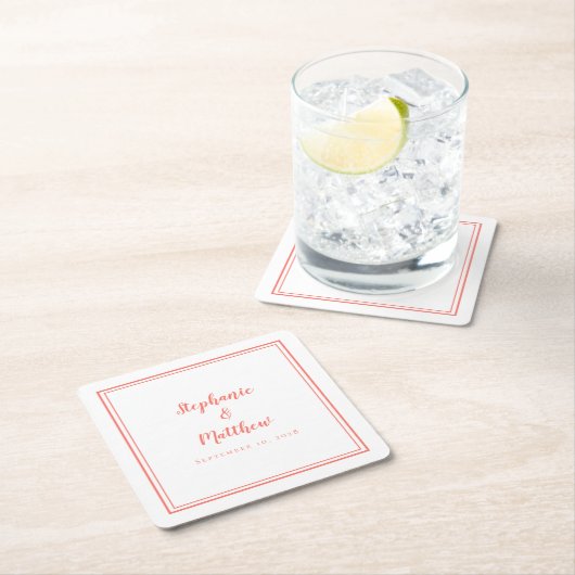 Eenvoudig koraalwit huwelijk Moderne Minimale Part Kartonnen Onderzetters (Insitu)