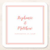 Eenvoudig koraalwit huwelijk Moderne Minimale Part Kartonnen Onderzetters (Voorkant)