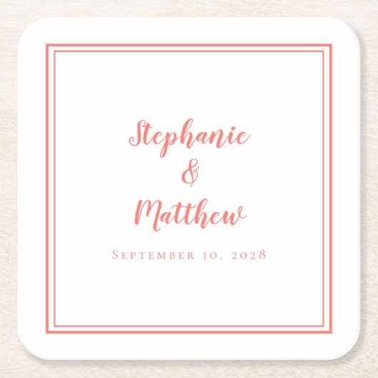 Eenvoudig koraalwit huwelijk Moderne Minimale Part Kartonnen Onderzetters (Voorkant)