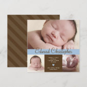 Eenvoudig kostbare geboorteaankondiging - blauw aankondiging (Voorkant / Achterkant)