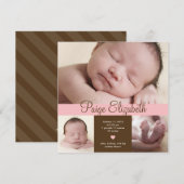Eenvoudig kostbare geboorteaankondiging - Roze Aankondiging (Voorkant / Achterkant)