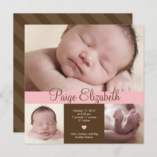 Eenvoudig kostbare geboorteaankondiging - Roze Aankondiging (Voorkant / Achterkant)