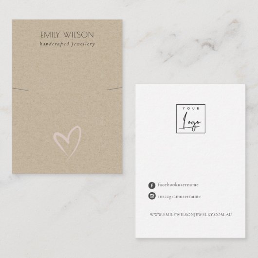 Eenvoudig Kraft Blush Heart Ketting Band-beeldsche Visitekaartje (Voorkant / Achterkant)
