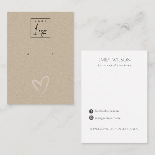 Eenvoudig Kraft Blush Heart Stud CAD-beeldscherm v Visitekaartje (Voorkant / Achterkant)