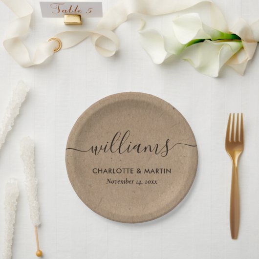 Eenvoudig Kraft Paper Elegant Modern Script Weddin Papieren Bordje (Huwelijk)