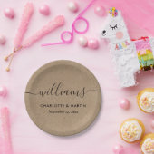 Eenvoudig Kraft Paper Elegant Modern Script Weddin Papieren Bordje (Feest)