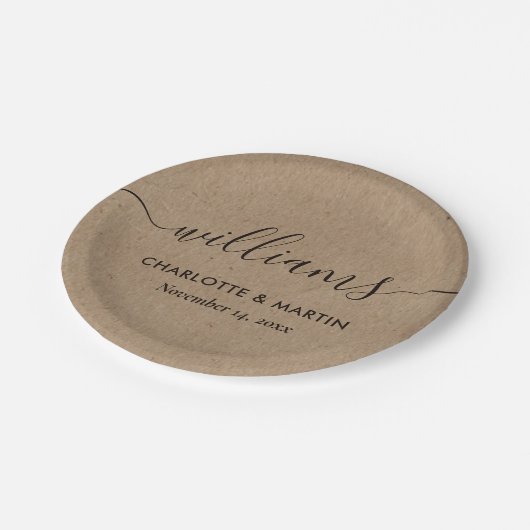 Eenvoudig Kraft Paper Elegant Modern Script Weddin Papieren Bordje (Gekanteld)