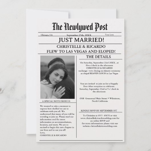 Eenvoudig krantenbericht huwelijk voltrokken kaart (Voorkant)