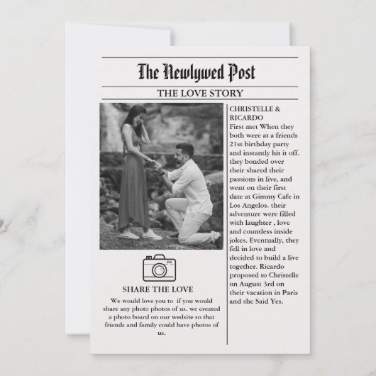 Eenvoudig krantenbericht huwelijk voltrokken kaart (Achterkant)