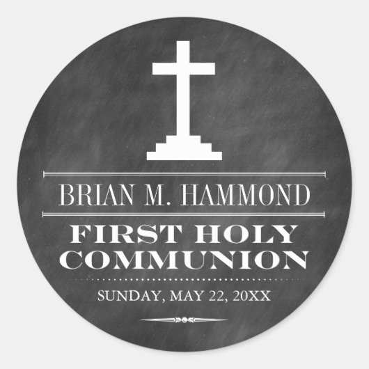 Eenvoudig krijtbord Eerste Heilige Communie Ronde Sticker (Voorkant)