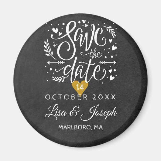 Eenvoudig krijtbord gouden hart Save the Date Magneet (Voorkant)