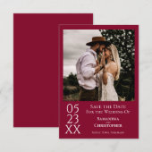 Eenvoudig kruid met rode, moderne minieme foto's save the date (Voorkant / Achterkant)