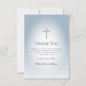 Eenvoudig kruis Dusty Blue Boys Eerste Heilige Com Bedankkaart (Voorkant)