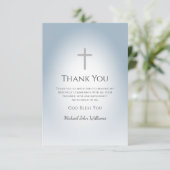 Eenvoudig kruis Dusty Blue Boys Eerste Heilige Com Bedankkaart (Staand voorkant)