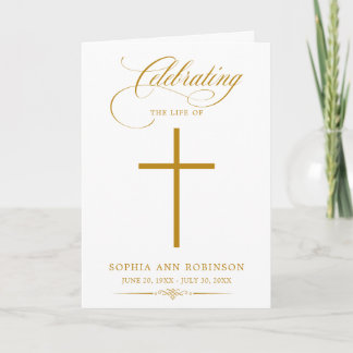 Eenvoudig Kruis Elegant Gouden Schrift Rouwdienstp Kaart